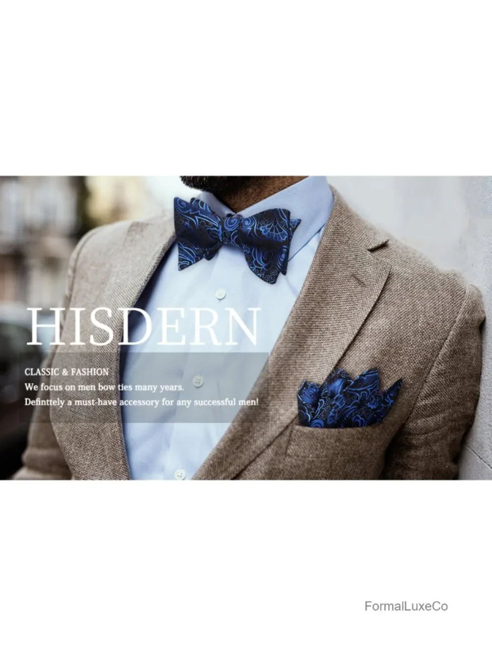 Self Tie Bow Tie with Pocket Square - Paisley Formal Tuxedo Accessory